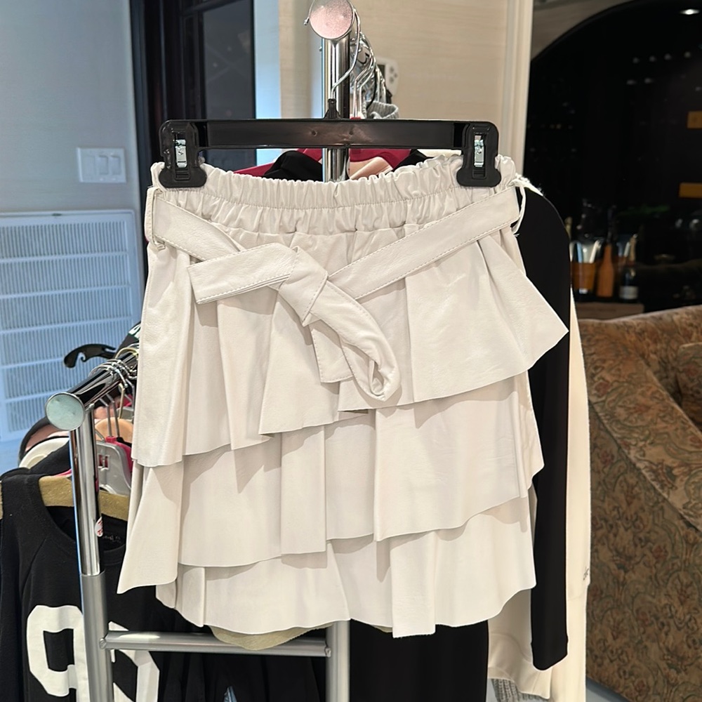 venti6 white ruffled tie skirt